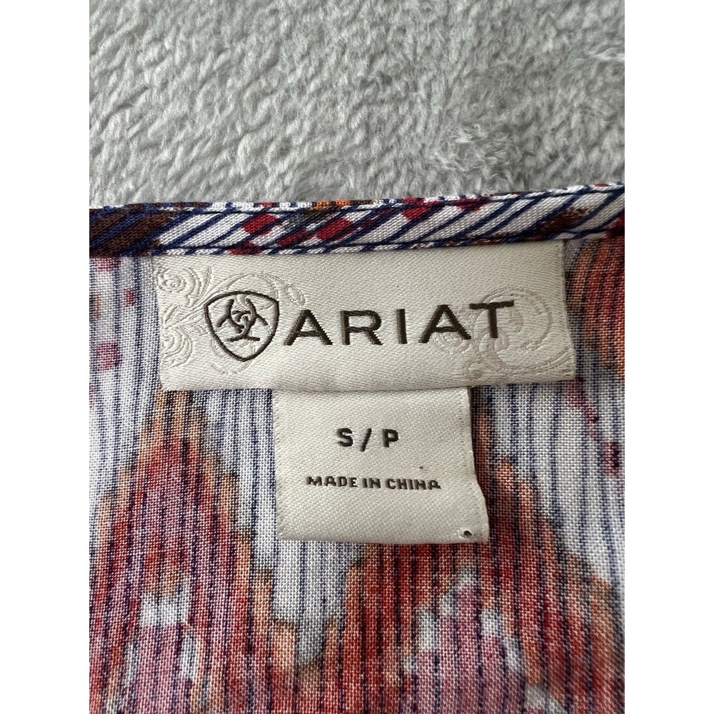 Ariat Womens Blouse Small Purple Red Boho Aztec Long Sleeve Tassel Top - Picture 3 of 6